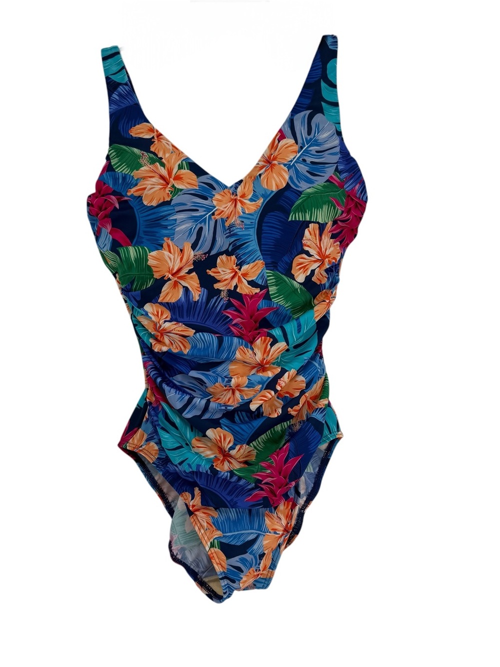 Miraclesuit X Talbots Blue Floral Swimsuit One Piece Size 8 Firm Control Ruched